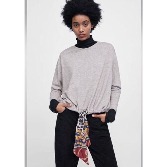 ZARA basic silk scarf tie beige/taupe sweater Sz M neutral - Picture 1 of 11